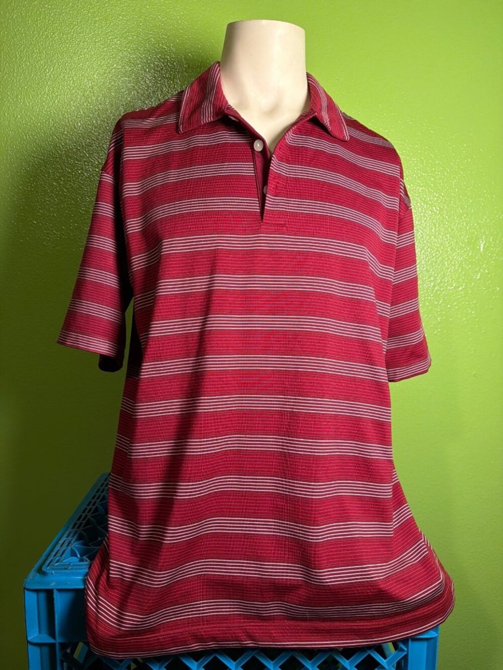 Nike Golf Mens Red Striped Dri-Fit Polo Shirt Large UV Protection